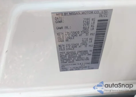 2021 Nissan Murano Sl Intelligent Awd из США, поврежденный, VIN 5N1AZ2CS3MC141096